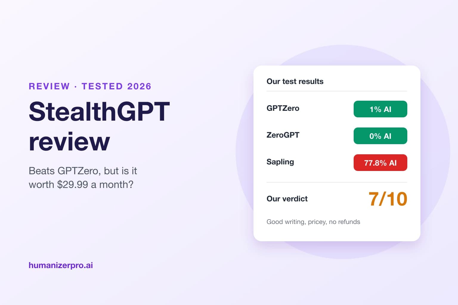StealthGPT Review (2026): It Beat GPTZero, But Sapling Still Caught It
