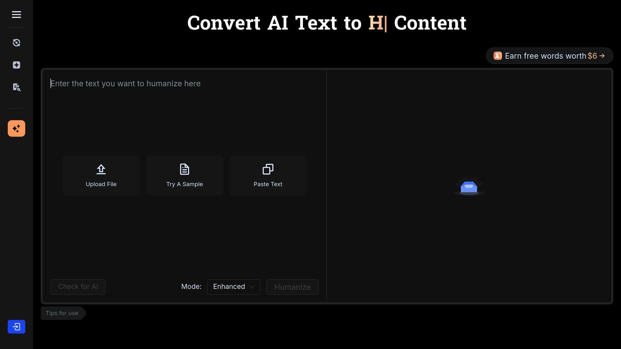 BypassGPT humanizer interface with mode selection and rewritten output