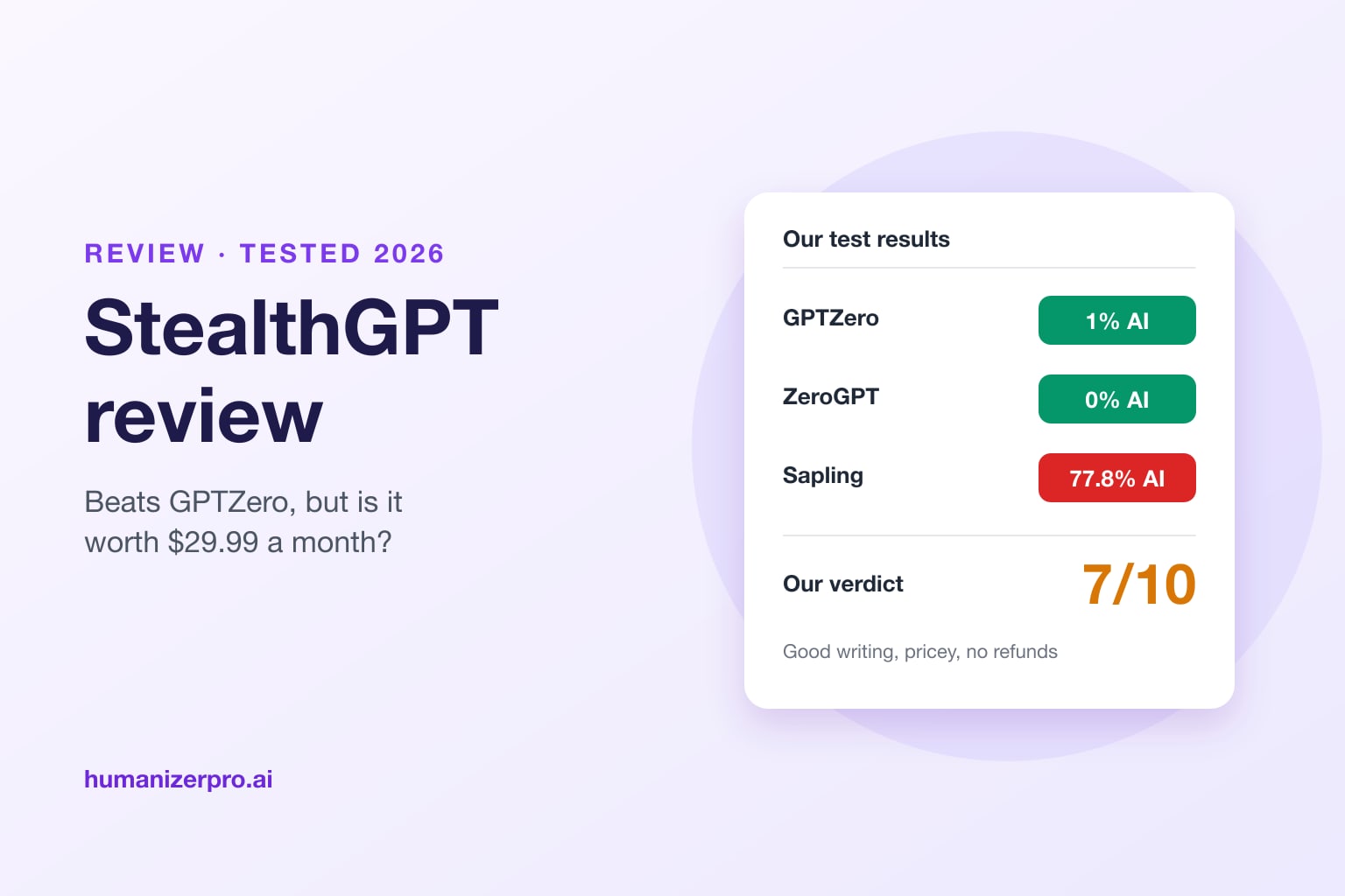 StealthGPT Review (2026): It Beat GPTZero, But Sapling Still Caught It